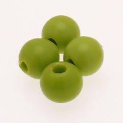 Perles en verre ronde Ø14mm large trou couleur Vert Pomme opaque (x 4)
