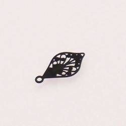 Perle métal breloque feuille ovale filigrane 16x9mm couleur noir (x 1)