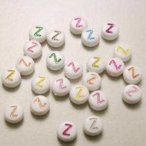 Perles acrylique alphabet Lettre Z Ø8mm rond couleurs variées fond blanc (x 2)