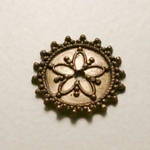 Perle en métal breloque ronde avec fleur type miroir Ø15mm couleur cuivre (x 1)