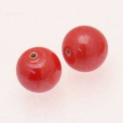 Perle en verre ronde Ø12mm couleur rouge brillant (x 2)