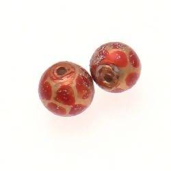 Perle en verre ronde Ø10mm couleur rouge et or (x 2)