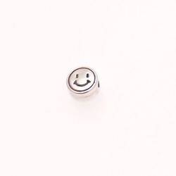 Perle en métal breloque cylindre Ø7mm gravé smiley couleur Argent (x 1)