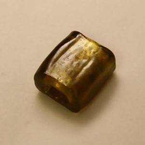 Perles en verre cylindre feuille argent 15x18mm marron clair moucheté (x 1)