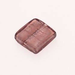 Perle en verre forme maxi carré 27x27mm argent couleur rose amarante
