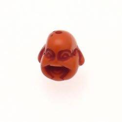 Perle résine forme tête de bouddha 17mm couleur orange (x 1)