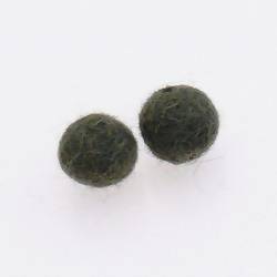 Perles en laine ronde Ø10mm couleur vert kaki (x 2)