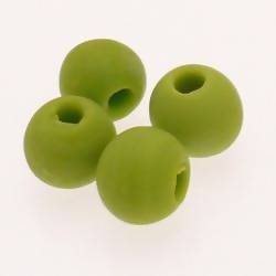 Perles en verre ronde Ø14mm large trou couleur Vert Pomme givré