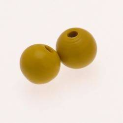 Perle en verre ronde Ø14mm couleur jaune / vert opaque (x 2)