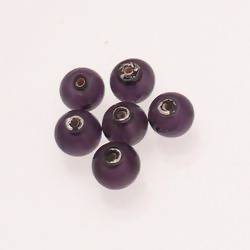 Perle ronde en verre Ø8mm avec une feuille d'argent couleur violet (x 6)