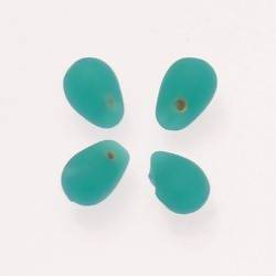 Perles en verre forme de grosses gouttes couleur bleu turquoise givré (x 4)