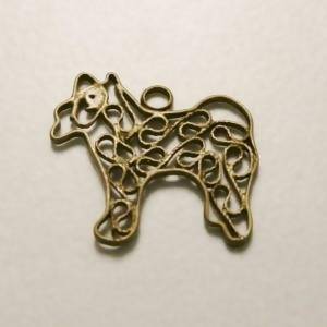 Perle en métal breloque forme chien stylisé filigrane 21x20mm vieil or (x 1)