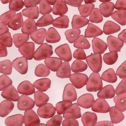 Perles en verre forme petit triangle couleur rose fushia givré (x 10)