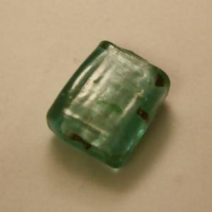Perles en verre cylindre feuille argent 15x18mm vert clair moucheté (x 1)