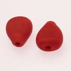Perles en verre forme de goutte plate 19x16mm couleur rouge givré (x 2)