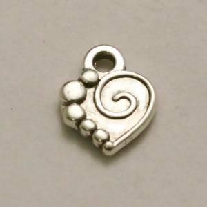 Perle en métal breloque coeur plein rond+spirale 10x9mm couleur argent (x 1)