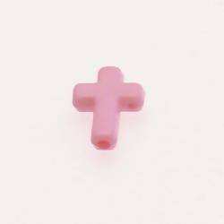 Perle breloque en verre croix 12x16mm couleur rose (x 1)