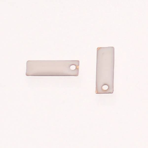 Pastille en métal rectangle 14x5mm couvert d'une résine couleur blanc (x 2)