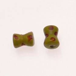 Perles en verre forme diabolo 13x10mm tricolore kaki / chocolat / orange (x 2)