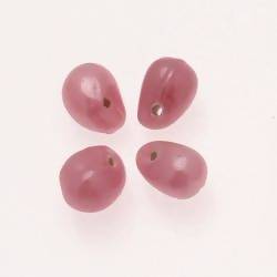 Perles en verre forme de grosses gouttes couleur rose brillant (x 4)