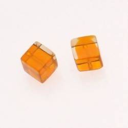 Perle en verre petit cube 8x8x8mm couleur orange transparent (x 2)