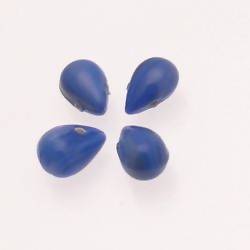 Perles en verre forme de grosses gouttes couleur bleu jean opaque (x 4)