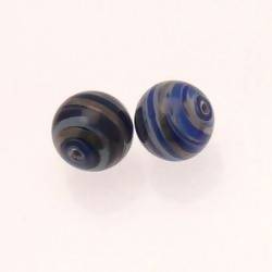 Perle en verre ronde Ø14mm couleur rayures bleues (x 2)