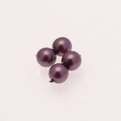 Perle en verre ronde nacrée Ø7mm couleur violet (x 4)