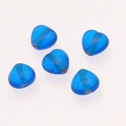 Perle en verre petit coeur 10mm couleur bleu océan transparent (x 5)