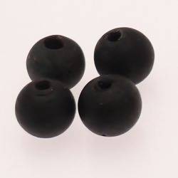 Perles en verre ronde Ø14mm large trou couleur noir givré (x 4)