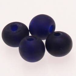 Perles en verre ronde Ø14mm large trou couleur Bleu Marine givré (x 4)