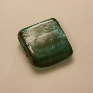 Perles en verre forme carré feuille argent 18x18mm couleur vert mer (x 1)