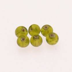 Perle ronde en verre Ø6mm argent couleur Vert olive (x 6)