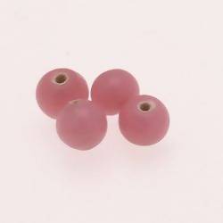Perle en verre ronde Ø10mm Argent couleur rose (x 4)