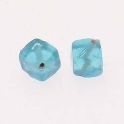 Perle en verre forme cube 10x10mm couleur bleu turquoise transparent (x 2)