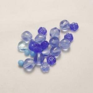 Perles en verre tchèque toutes formes bleu nuit transparent (x 10g)
