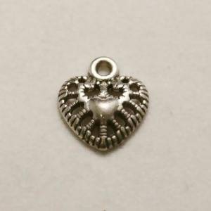 Perle en métal breloque forme de coeur ajouré 12x10mm couleur argent (x 1)
