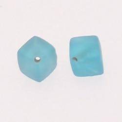 Perle en verre forme cube 10x10mm couleur bleu turquoise givré (x 2)