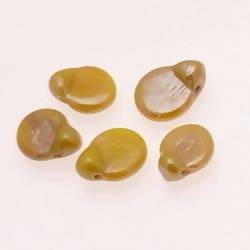 Perles en verre ronde plate Ø10mm couleur jaune brillant (x 5)