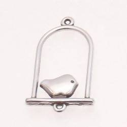 Perle en métal forme oiseau en cage couleur Argent (x 1)