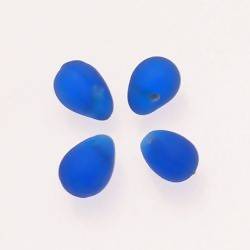 Perles en verre forme de grosses gouttes couleur bleu océan givré (x 4)