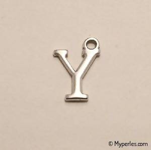 Perle en métal breloque alphabet lettre Y 12mm couleur Argent (x 1)