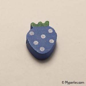 Perles en Bois forme fraise 20x14mm couleur bleu (x 1)