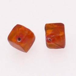 Perle en verre forme cube 10mm bicolore rouge et orange transparent (x 2)