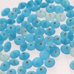 Perles en verre forme soucoupes Ø8mm couleur turquoise givré (x 10)