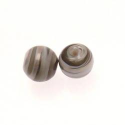 Perle en verre ronde Ø14mm couleur rayures grises (x 2)