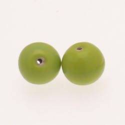 Perle en verre ronde Ø14mm couleur vert pomme opaque (x 2)