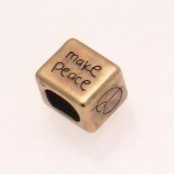 Perle passe-cuir en métal forme de bague 16x12x12mm motif "make peace" couleur viel or (x 1)