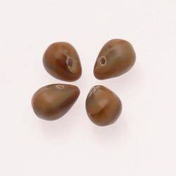 Perles en verre forme de grosses gouttes couleur marron clair opaque (x 4)