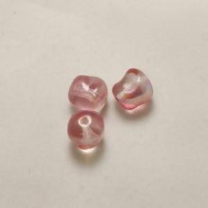 Perles en verre tchèque caillou Ø10mm couleur rose irisé transparent (x 2)